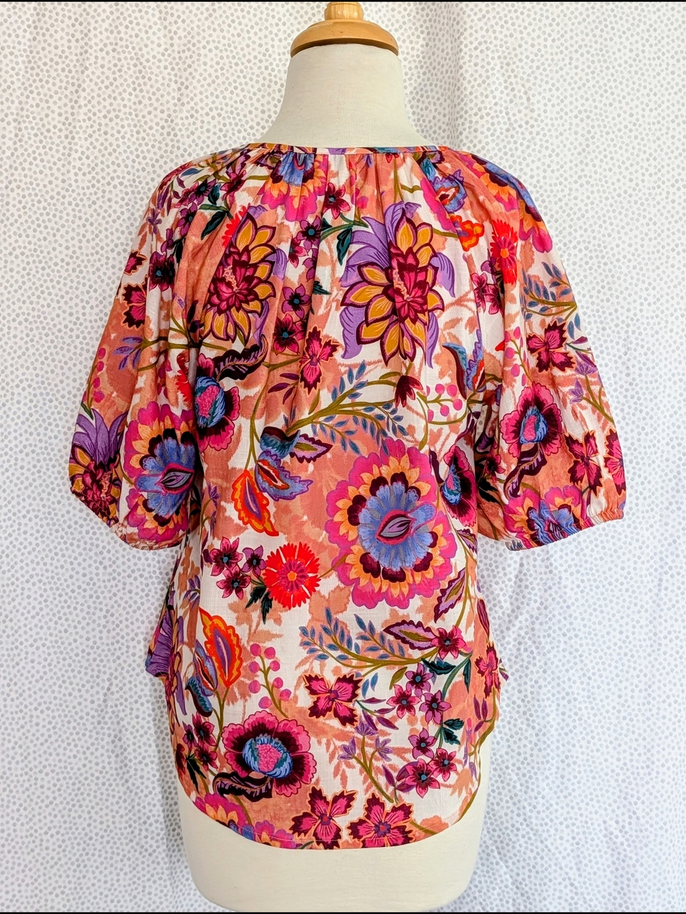 Liverpool Peach Floral Button-Front Top with Pink and Purple Accents - Picture 2 of 5